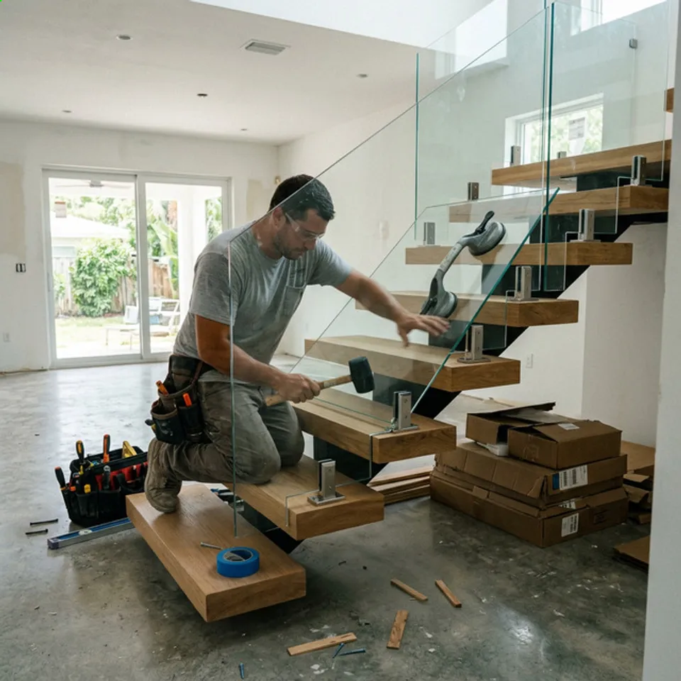 Luxury floating staircase installation in Tampa